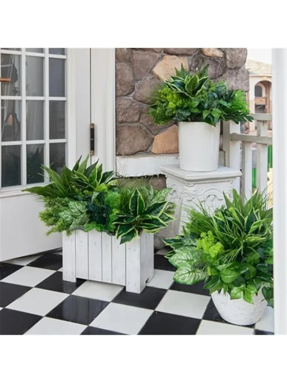 Artificial Boxwood Plants UV Resistant Fake Greenery Outdoor Porch Decor